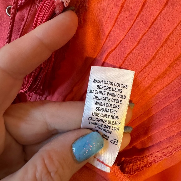 SPRING!! Coral Lace-Up Peasant / Boho Top SIZE: 16 #9 - Picture 6 of 7